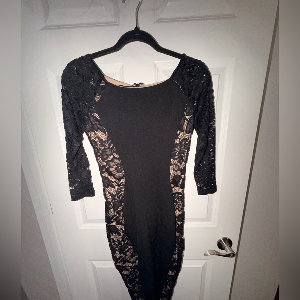 bebe Black Lace-Panel Bodycon Dress